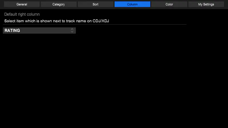 Screenshot of Rekordbox&rsquo; device (USB key) view showing my &ldquo;Column&rdquo; panel.