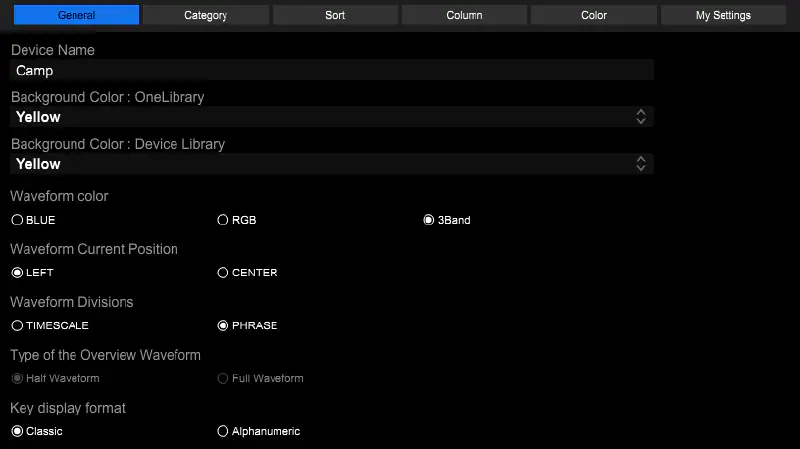 Screenshot of Rekordbox&rsquo; device (USB key) view showing my &ldquo;General&rdquo; panel.